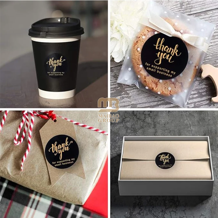 Оптовая продажа самоклеящаяся круглая золотая фольга водонепроницаемая виниловая этикетка на заказ рулон крафт-бумаги спасибо наклейки этикетка с логотипом