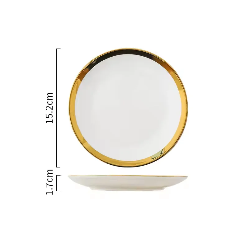 European Style Minimalist Creative Gold Edged Ceramic Western Cuisine Plate Dessert Cake Plate Steak Plate