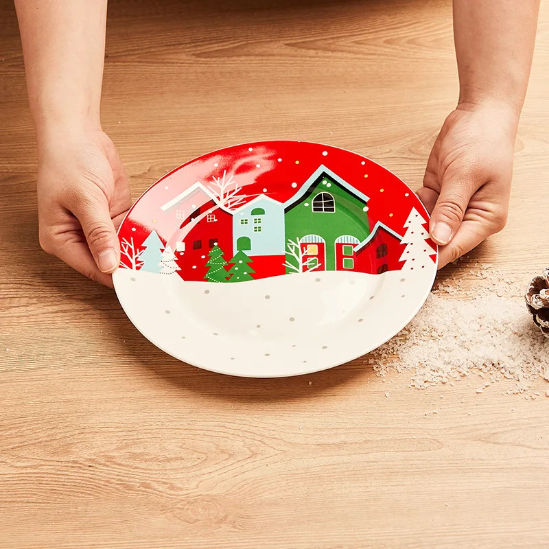 Christmas Dinnerware Sets Ceramic Plates and Bowls Set Gilded Edge Tableware Cute Dim Sum Dish for Restaurant Home Wholesale