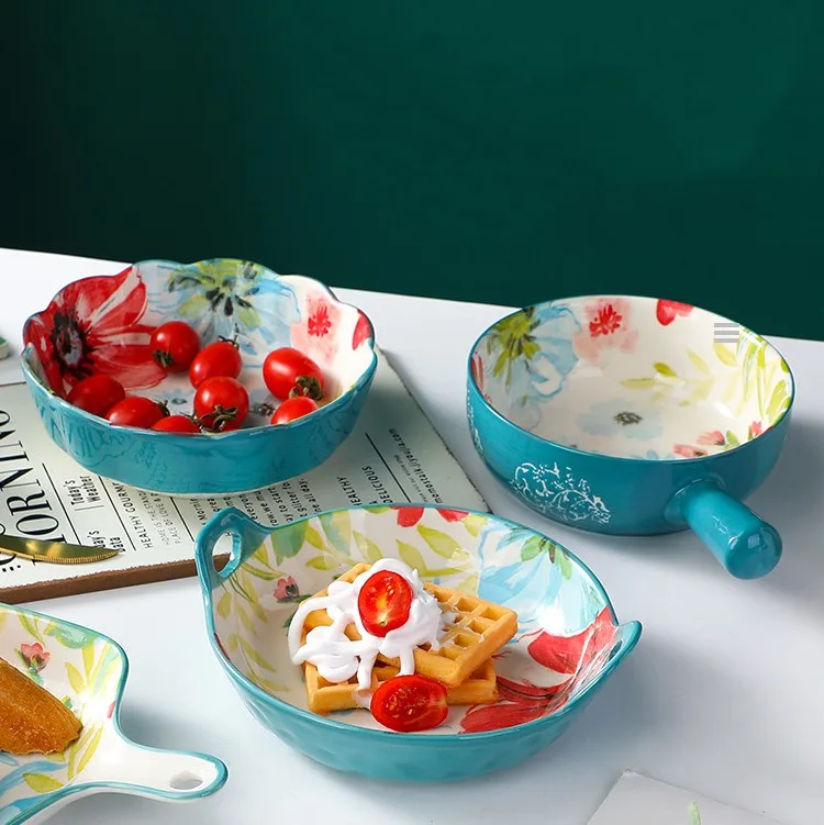 Wholesale Selling Floral Serving Dinner Plate Glazed Ceramic Dishes Soup Bowl