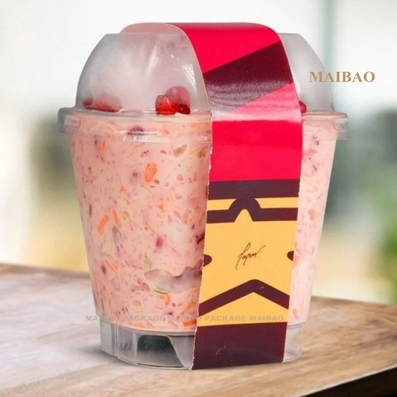Новый дизайн, розовая пластиковая вставка в стаканчик, упаковочная коробка, одноразовые пластиковые стаканчики на заказ для йогурта, мороженого, уникальные пластиковые стаканчики для йогурта