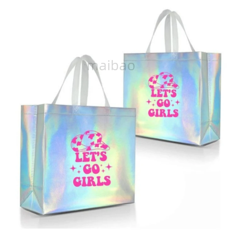 Напечатанная на заказ экологически чистая продуктовая многоразовая сумка для супермаркета, подлежащая вторичной переработке, серебряная ламинированная ткань из полипропилена, нетканая сумка для покупок