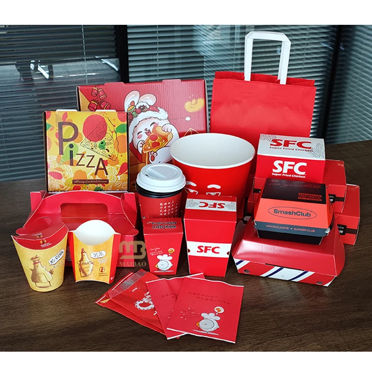 Напечатанная на заказ коробка для пиццы в ресторане на вынос, коробки для гамбургеров с картофелем фри, одноразовая упаковка для фаст-фуда, коробка для жареной курицы