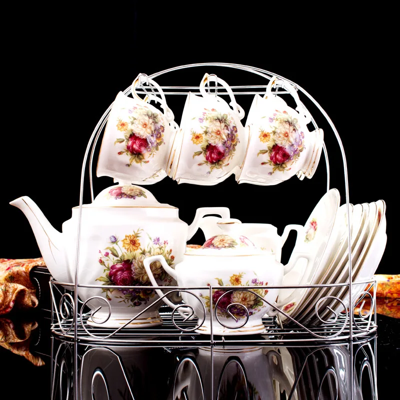 Hot Sale New Design Elegant Design Promotion Exquisite Decal Craft Porcelain Tea Coffee Set