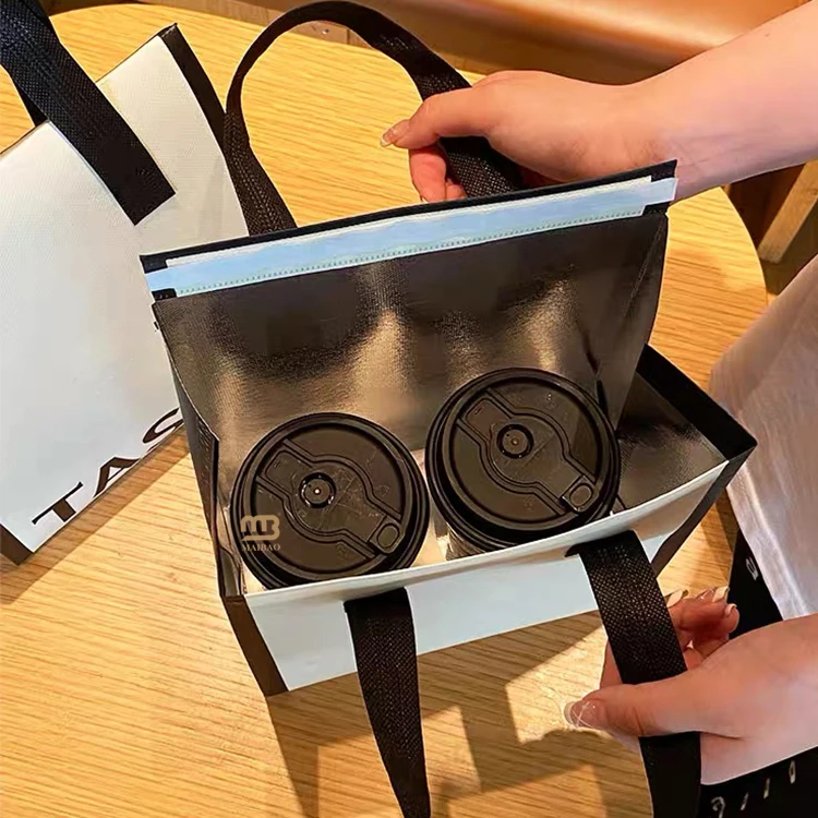 Многоразовая нетканая алюминиевая изолированная сумка-тоут для кофе, торта, пекарни, доставки еды, сумка-холодильник, изготовленная на заказ эко-сумка для обеда с логотипом