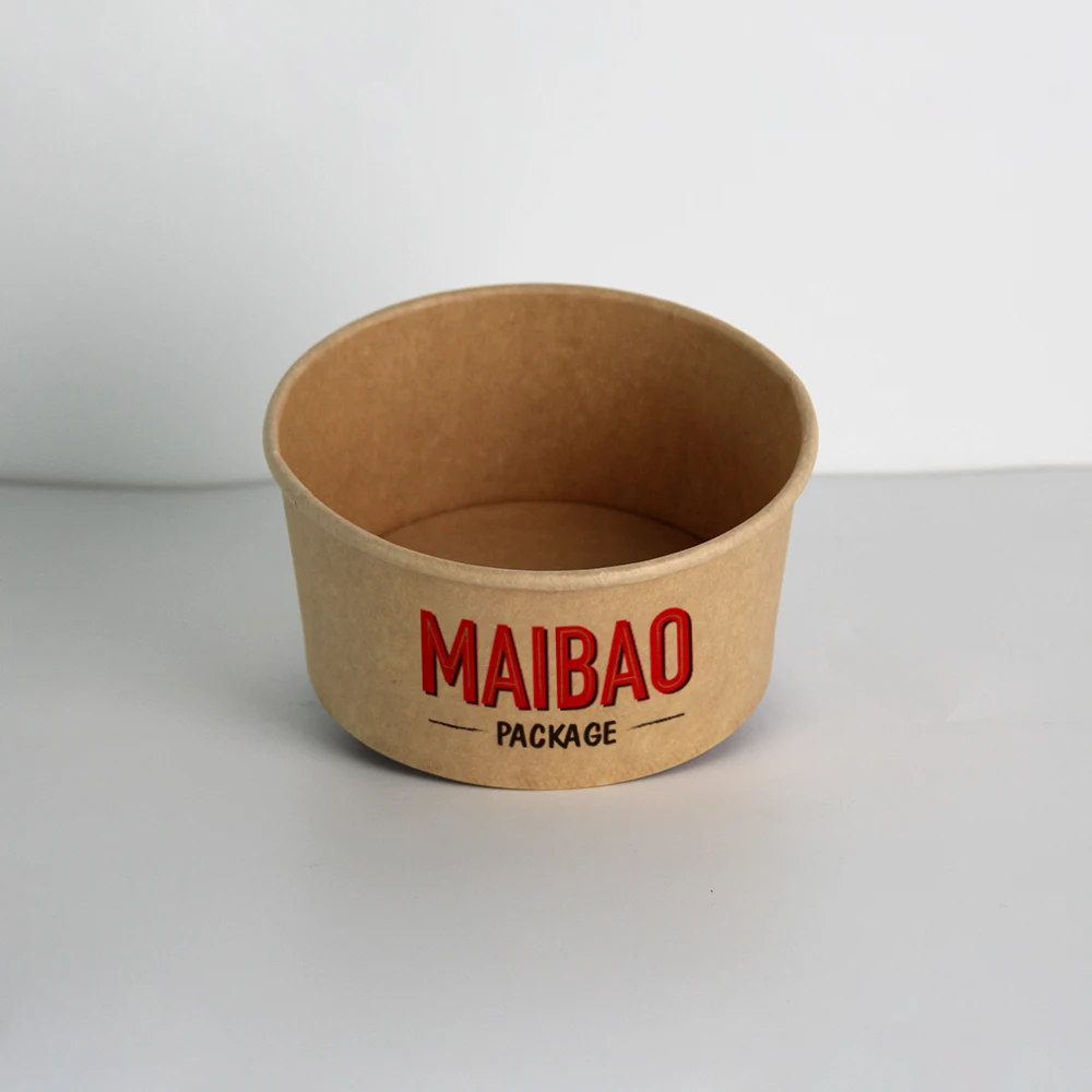 Напечатанный на заказ нагреваемый бумажный шар с логотипом, оптовая продажа, одноразовый, 500 мл, 750 мл, бумажный шар для еды, салатница из крафт-бумаги с крышкой из полиэтилена