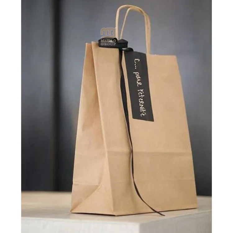 Пакеты из переработанной белой крафт-бумаги с ручкой, коричневый черный бумажный пакет с логотипом, сумка для покупок из крафт-бумаги на заказ с вашим собственным логотипом