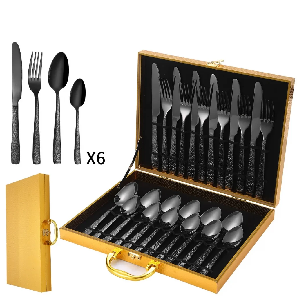 Набор столовых приборов с молотковой ручкой из нержавеющей стали 430 для отеля, высококачественный роскошный золотой набор столовых приборов, толщина