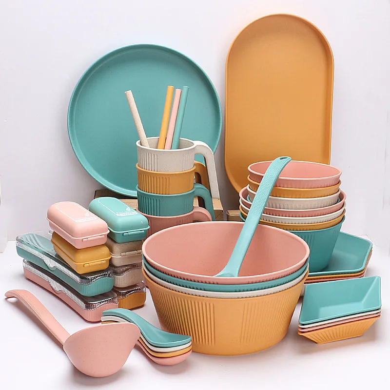 Изготовленный на заказ набор посуды из пшеничной соломы, многоразовый биоразлагаемый кухонный обеденный набор для оптовых заказов