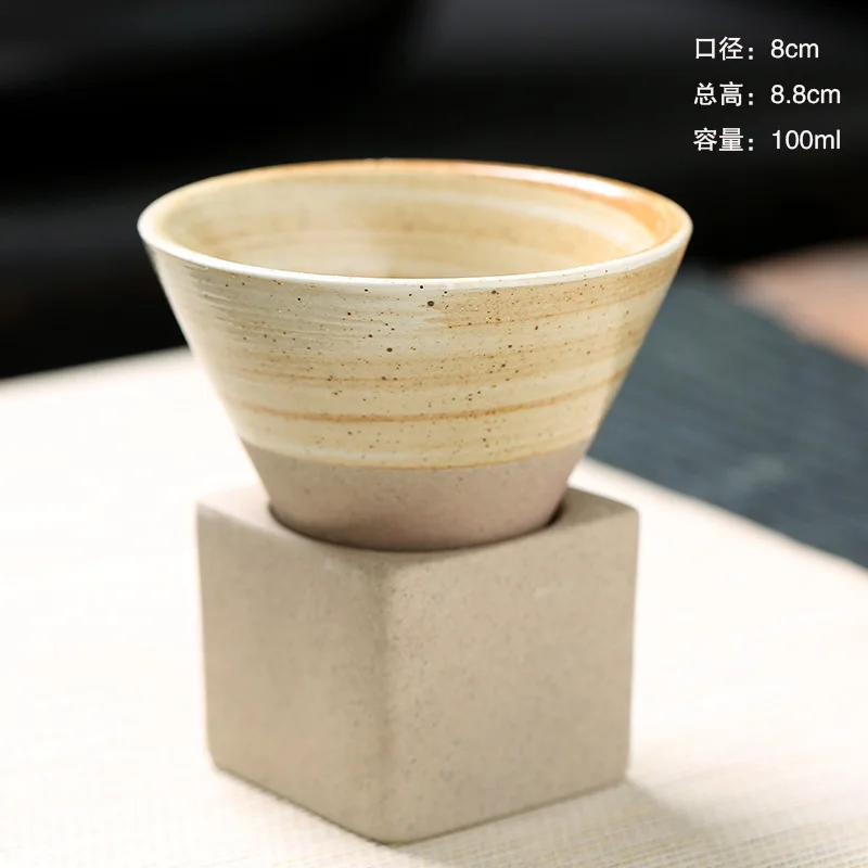 Eco-Friendly Retro Ceramic Coffee Cup Minimalist 100ml Japanese Funnel Coarse Pottery Mug for Drinking and Tea