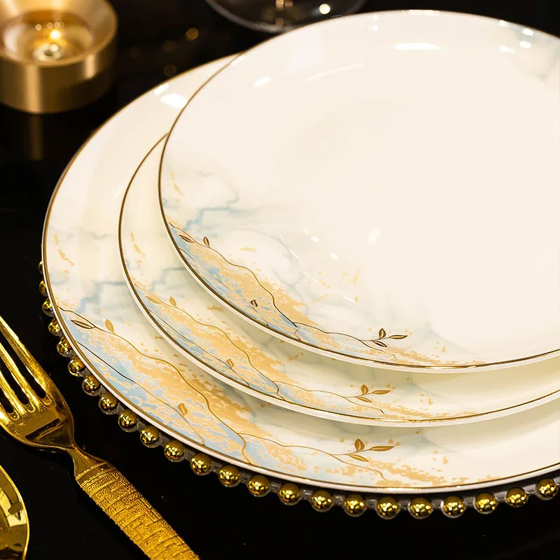 Modern Luxury Style Bone Porcelain Tableware Set for Home Hotel Banquet Ceramic Bowl Plates and Bowls Set Wholesale