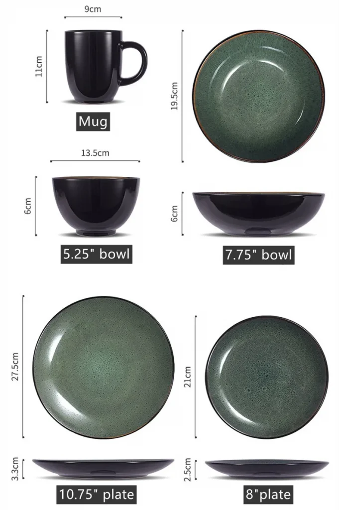Luxury Stoneware Dinnerware Sets Green Reactive Glazed Ceramic Tableware Bowl Dishes & Plates