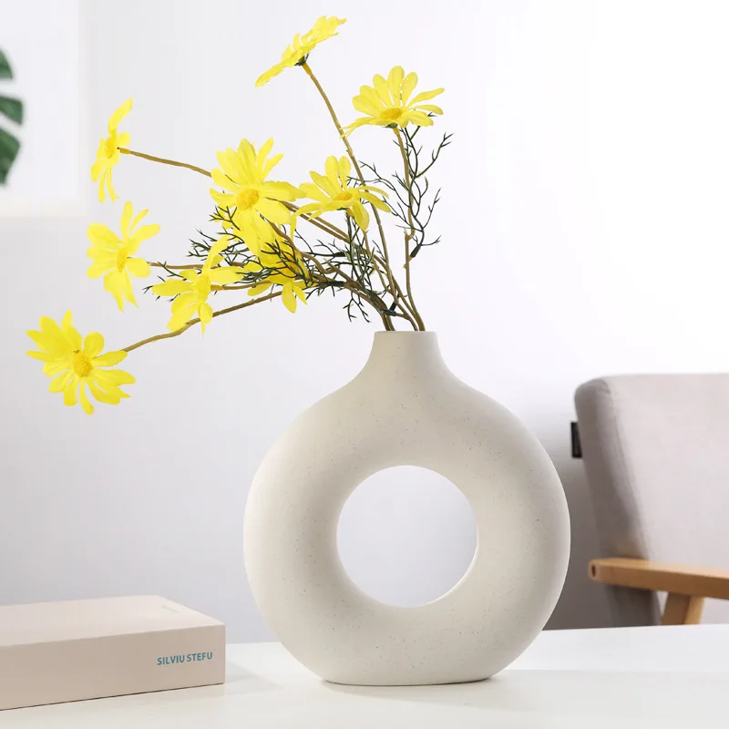 Nordic Ins Ceramic Vase Creative Circular and Irregular Decorative Handicrafts Bottle for Modern Living Room Flower Display