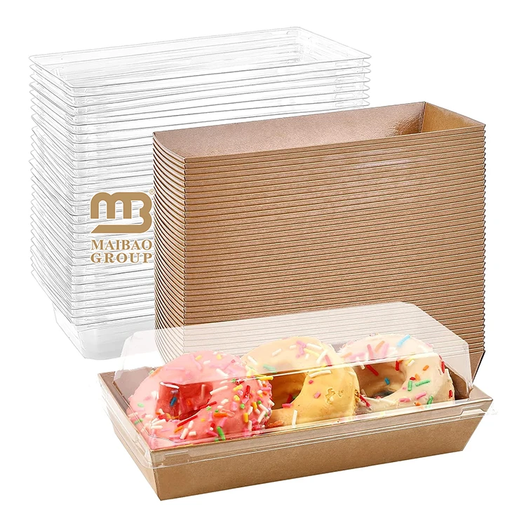 Прямоугольная коробка для упаковки пончиков для суши, одноразовая коробка для сэндвичей, колбасных изделий, контейнер для еды, коробка для выпечки с прозрачной крышкой для торта