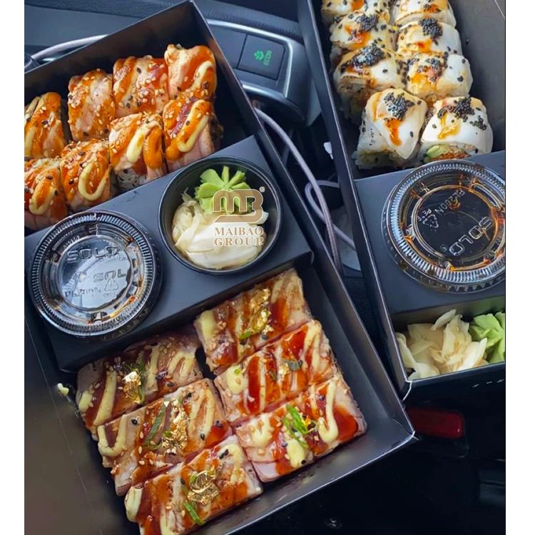 Изготовленная на заказ коробка для упаковки сладкой еды из крафт-бумаги, одноразовая упаковка для суши на вынос, контейнеры для еды в ресторане, коробка для фаст-фуда