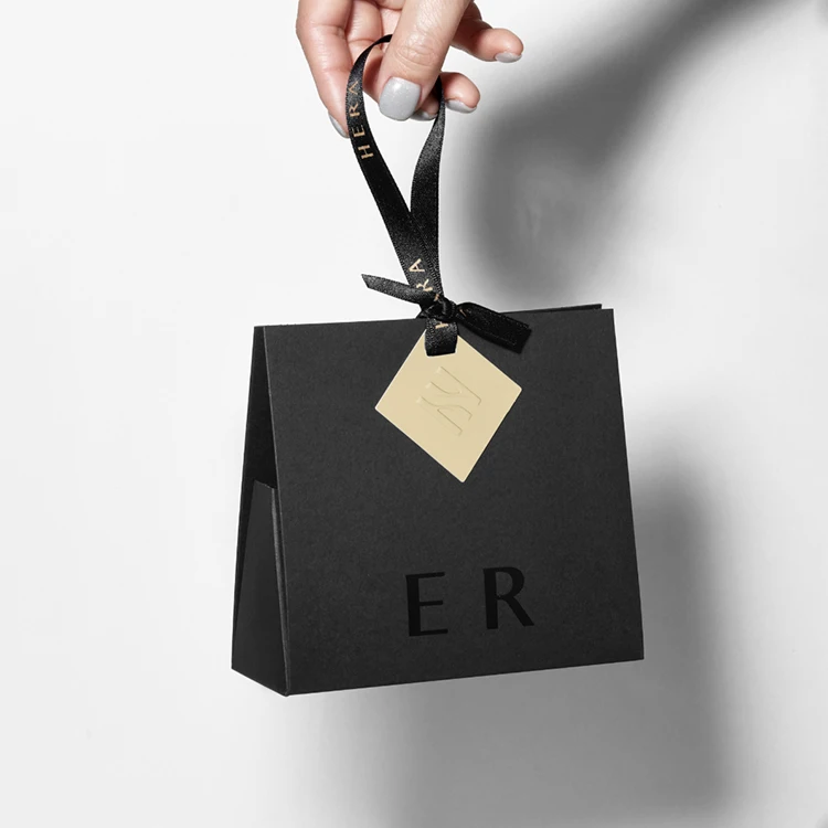 Маленькая розовая черная роскошная эмбария бренда свадебная подарка в бутик -бутик бумажная сумка для покупок на заказ логотип Euro Tote Jewelry Gift Bag