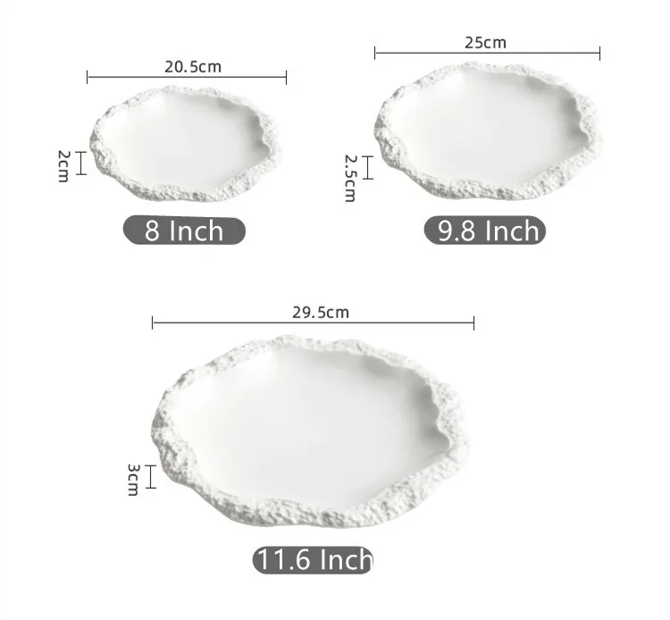 Керамическая белая обеденная тарелка для ресторана, стейк, макароны, десертные тарелки, сервировочное блюдо, фарфоровое блюдо с неровными краями