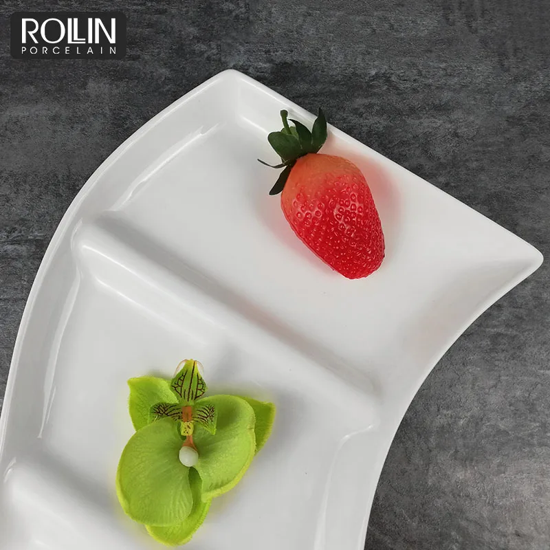 Фабрика Чаочжоу Кафетерий Свадебный шведский стол Снэк-бар Десерт 3 отделения Фарфоровая тарелка