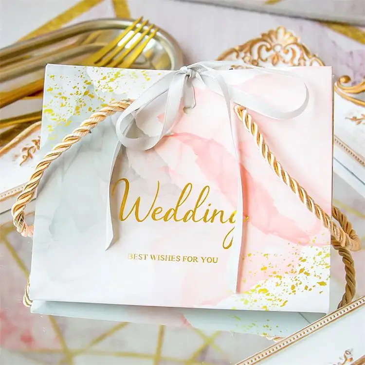 Персонализированный мраморный маленький белый подарочный пакет с логотипом и роскошным свадебным подарочным бумажным пакетом для ювелирных изделий премиум-класса с ленточной ручкой