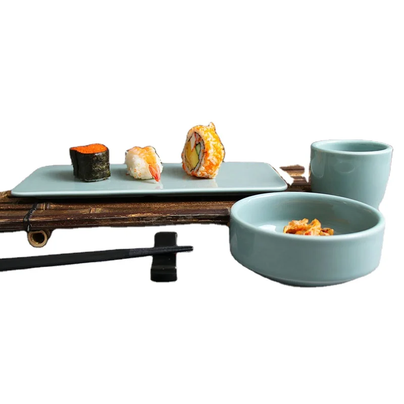 Производитель керамики Chaozhou, посуда для ресторана, керамический светло-голубой обеденный сервиз в японском стиле для ресторана