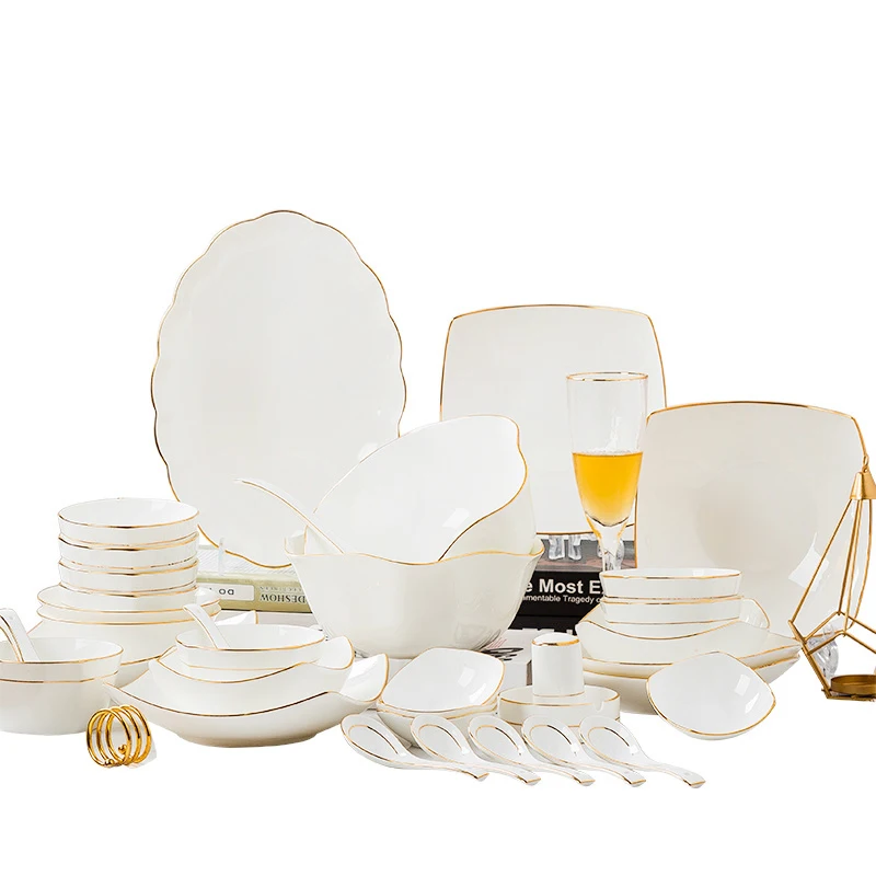 44pcs Set Cheap Western  Home Bone China Meal Tableware Bowls and Dishes  Ceramic Wedding Plates Bone China Dinnerware Sets