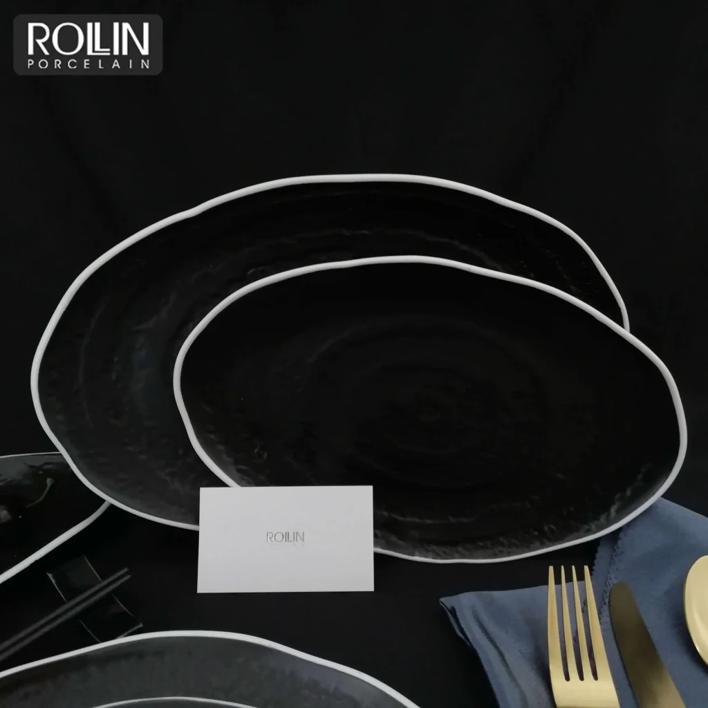 Оптовая продажа дорожной посуды Hotel Platos Para Restaurantes Керамический сервиз в западном стиле Черная фарфоровая посуда