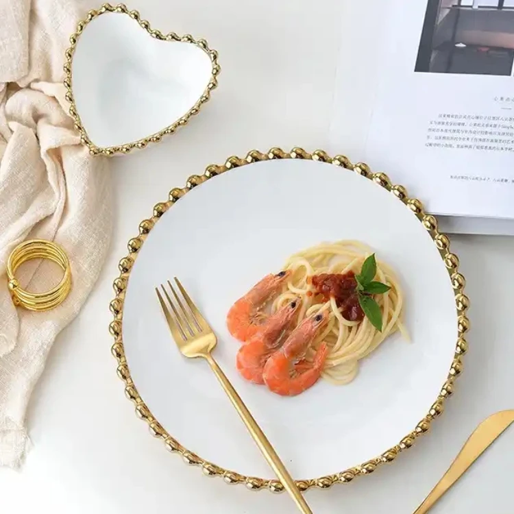 Golden Edge Hot Selling Porcelain Food Cake Bread Serving Dish Porcelain Dinner Sets