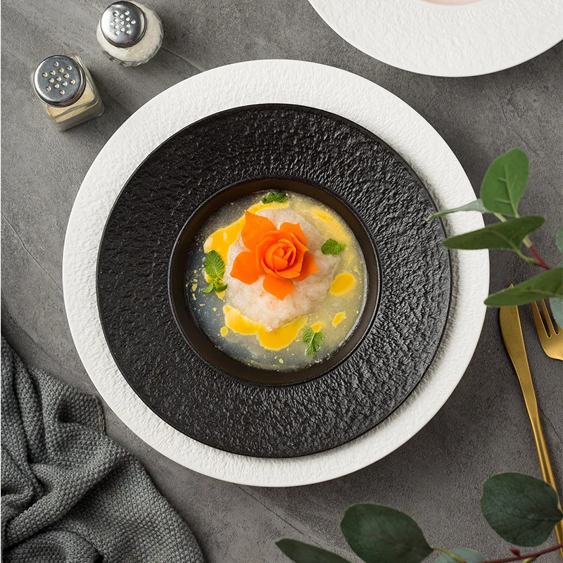 Luxury Classic Design White Ceramic Small Salad Breakfast Plates Sustainable Restaurant Use Lotus Stoneware Clay Dinnerware Set