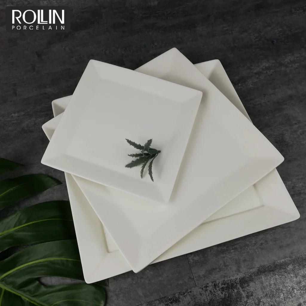 Фарфоровые обеденные тарелки гостиничного качества, квадратные белые фарфоровые обеденные тарелки, ресторанные тарелки