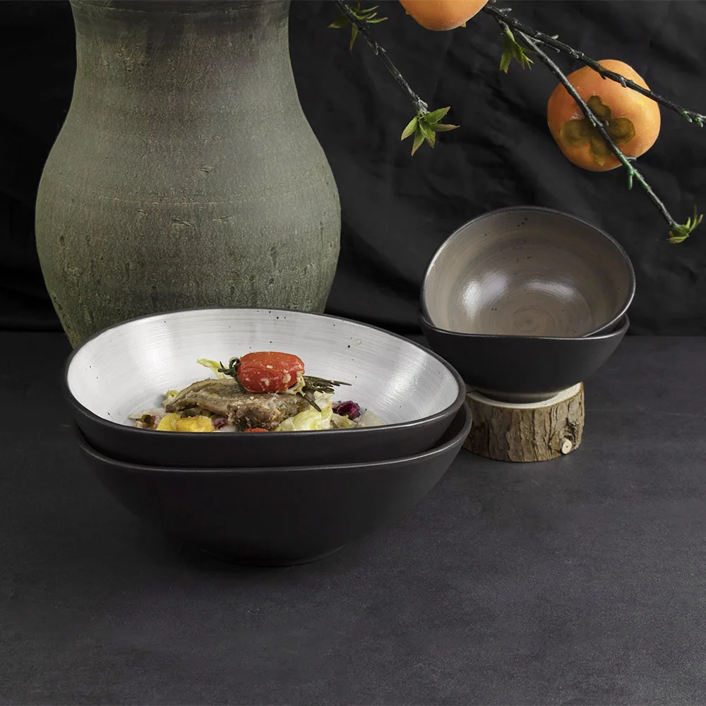 Необычная керамическая чаша Керамическая посуда Прочная керамическая салатница Винтажная фарфоровая дешевая суповая миска для ресторана