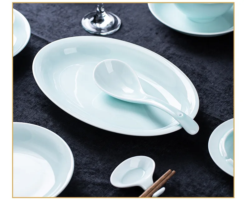 Luxury Ceramic Tableware Under Glazed Celadon Porcelain Dinner Set Green Dinnerware