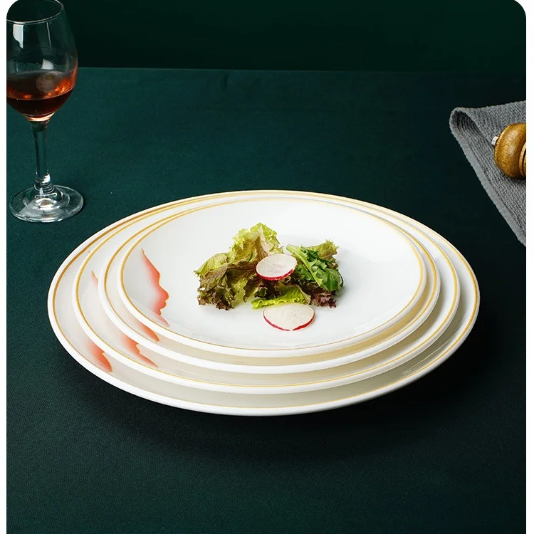 Тарелки с рисунком меламинового облака с коричневым краем для ресторанного обслуживания и свадьбы в отеле