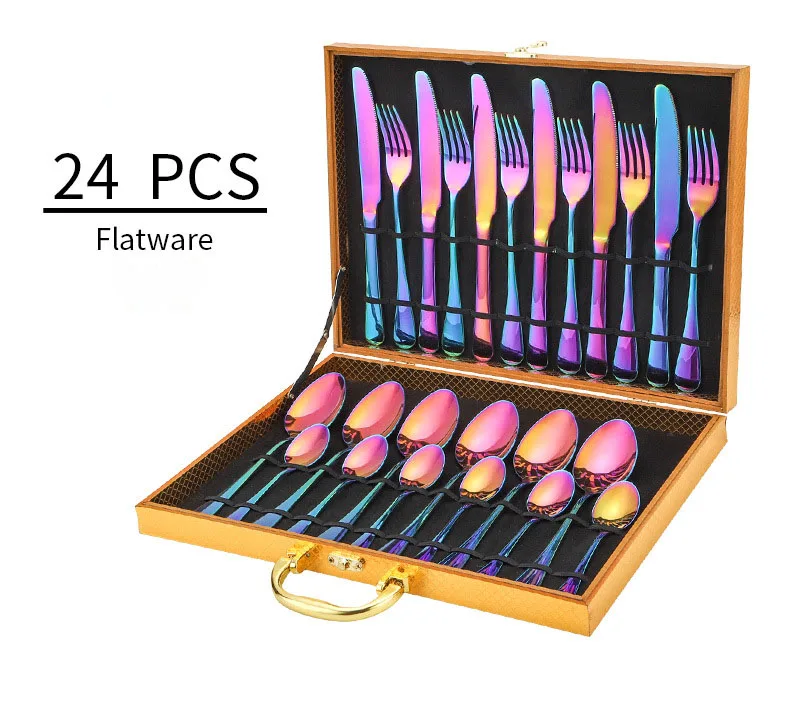 High Quality 24-Piece Stainless Steel Gold Cutlery Set Modern Design Knife Spoon Fork for Parties Sustainable Features