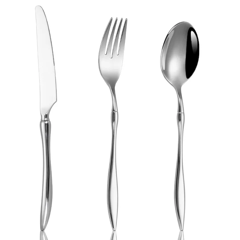 3pcs/4 Pcs Luxury Silver Stainless Steel 304 Cutlery Set Sustainable Dessert Spoon and Fork for Parties