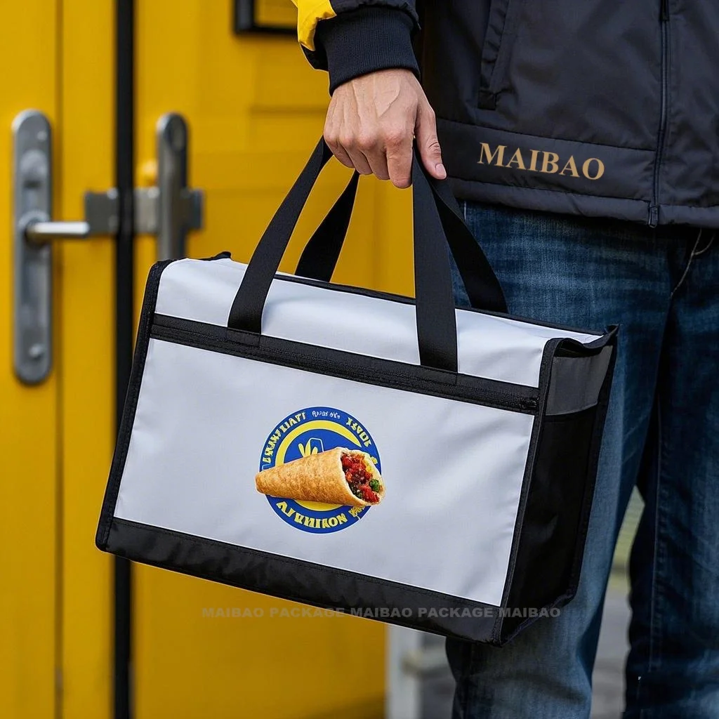 Оптовая продажа, многоразовые водонепроницаемые сумки для доставки горячей еды, нетканая сумка-холодильник, термоизолированная сумка с принтом на заказ для доставки