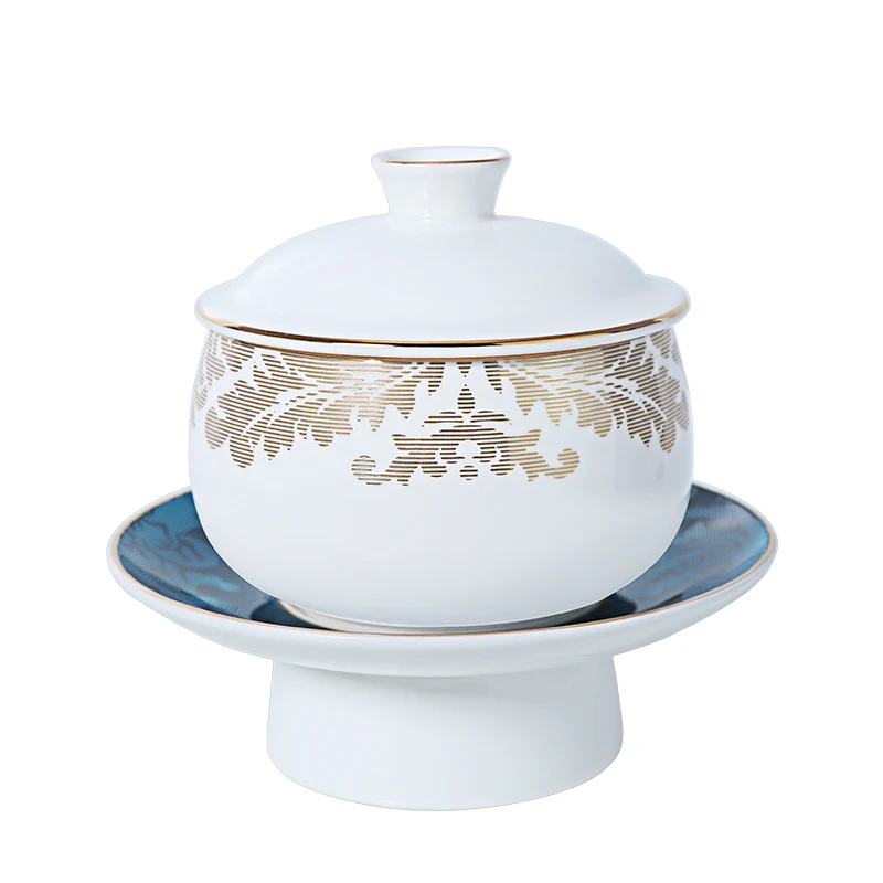 Фарфоровая тарелка и набор мисок Супница из костяного фарфора с подставкой Роскошная посуда на Рождество