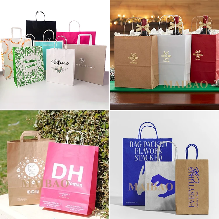 Оптовая продажа, дешевые напечатанные на заказ сумки для покупок En Bolsas De Papel, белые коричневые крафт-бумаги, спасибо, свадебные подарочные пакеты с ручками