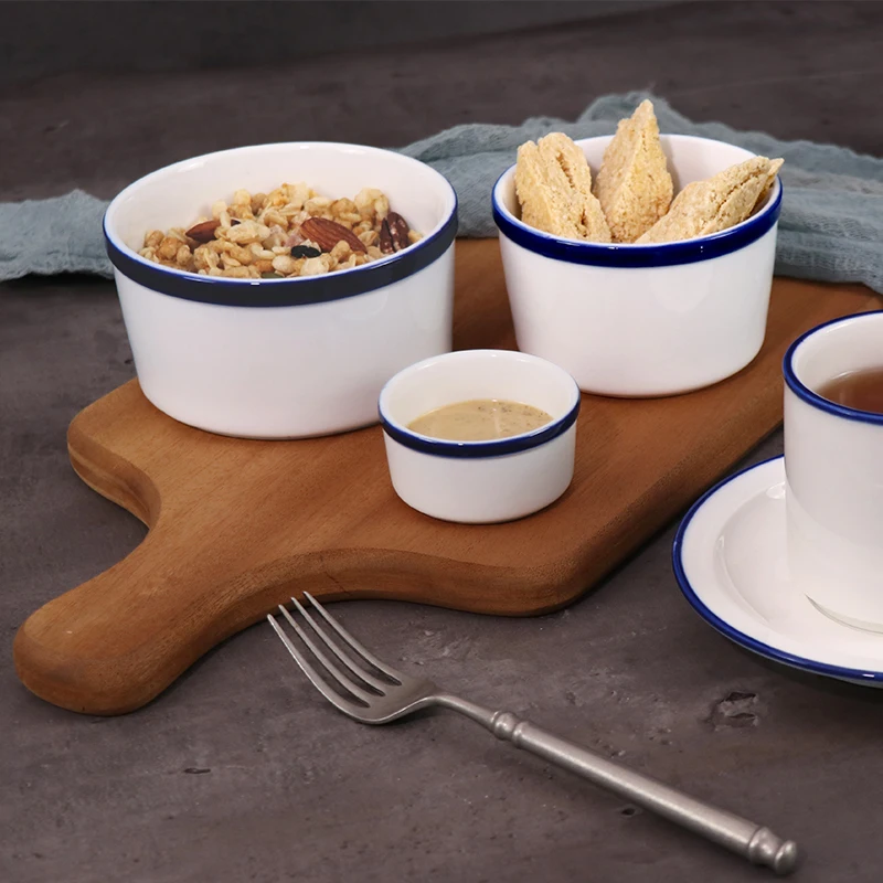 Оптовая продажа белый синий Vajilla Para Restaurante набор столовой посуды для ресторана керамическая посуда для отелей и ресторанов