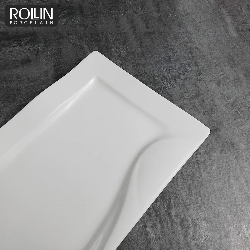 Оптовая продажа высококачественных фарфоровых прямоугольных фарфоровых тарелок для шведского стола