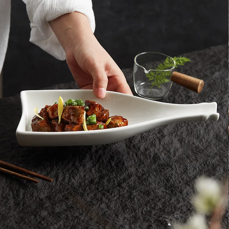 Unique Irregular Ceramic Restaurant Tableware Porcelain Bottle Shaped Deep White Dinner Plates and Dishes
