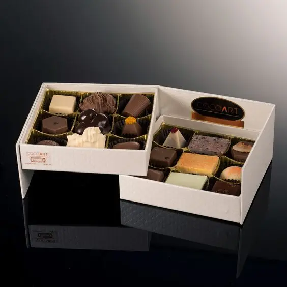 Оптовая продажа, роскошная складная жесткая бумажная подарочная коробка с принтом на заказ, коробка для сладкого шоколада с лотком для печати, упаковка для пищевых продуктов