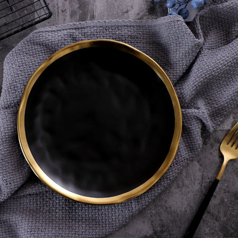 European-Style Gilt Ceramic Steak and Salad Plate Set Creative Home Cutlery Dishes Eco-Friendly for Parties