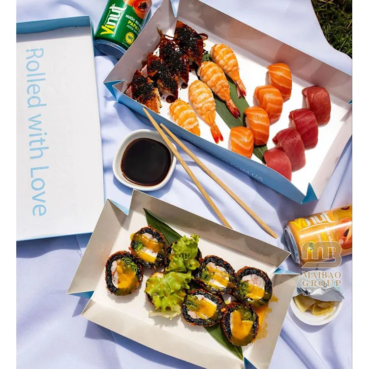 Бумажный лоток с принтом на заказ, одноразовый лоток для суши, жареной курицы, хот-дога, бумажный лоток для доставки еды, контейнер для упаковки