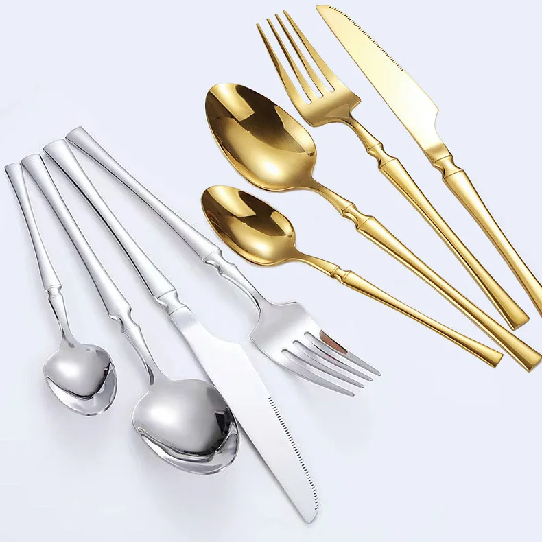 Luxury 4-Piece Set Sustainable Stainless Steel Tableware for Parties for Hotels Western Steak European Main Meal Gold Forks