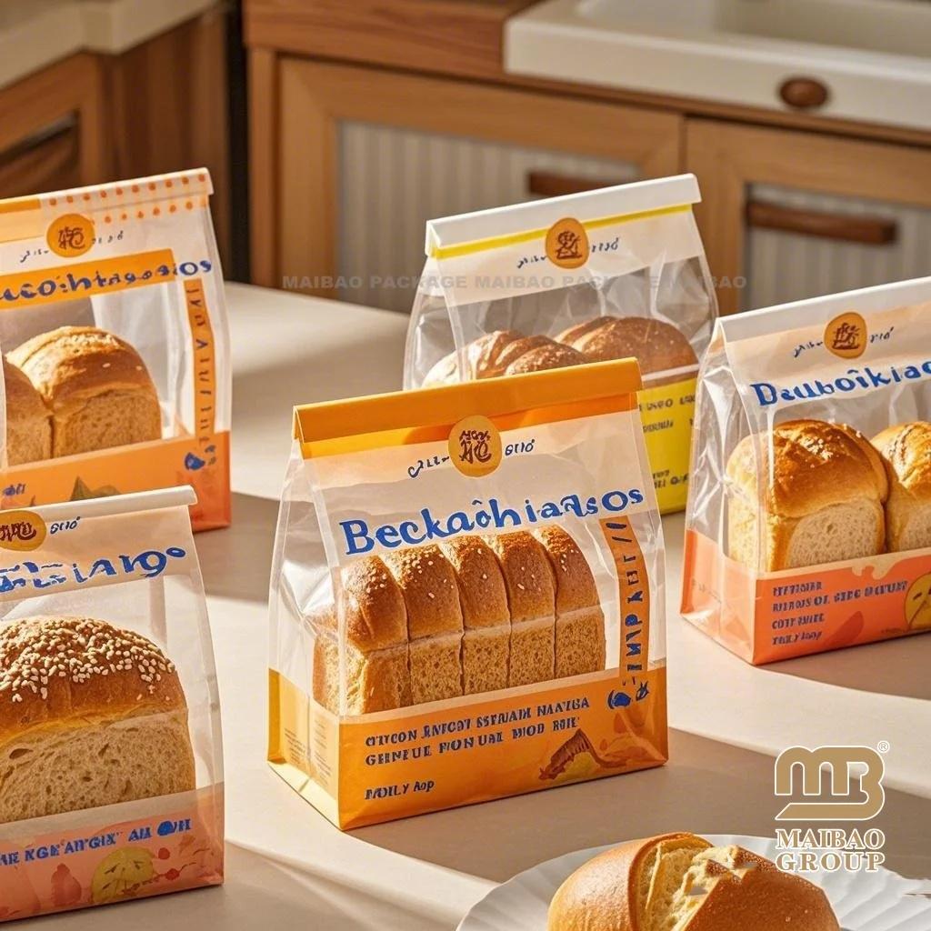 Печатный на заказ коричневый маленький хлебопекарный пакет для тостов с пончиками, пищевой крафт-хлеб, упаковка для сэндвич-бумаги, с прозрачным окном