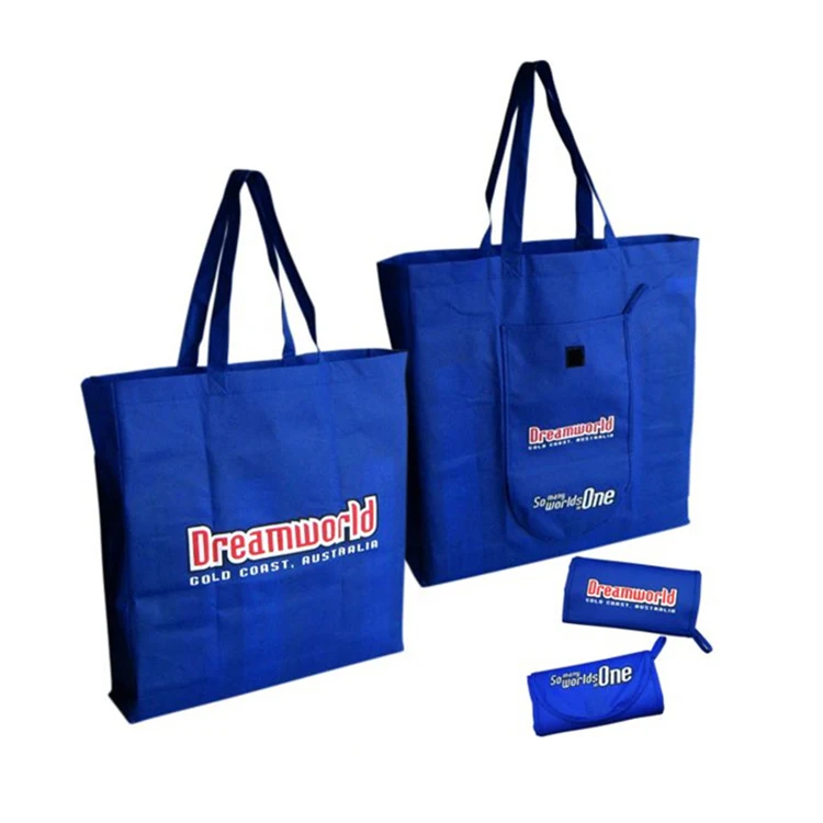 Изготовленная на заказ устойчивая экологически чистая многоразовая ткань для продуктов питания ультразвуковая складная складная нетканая сумка для покупок Rpet с кнопкой