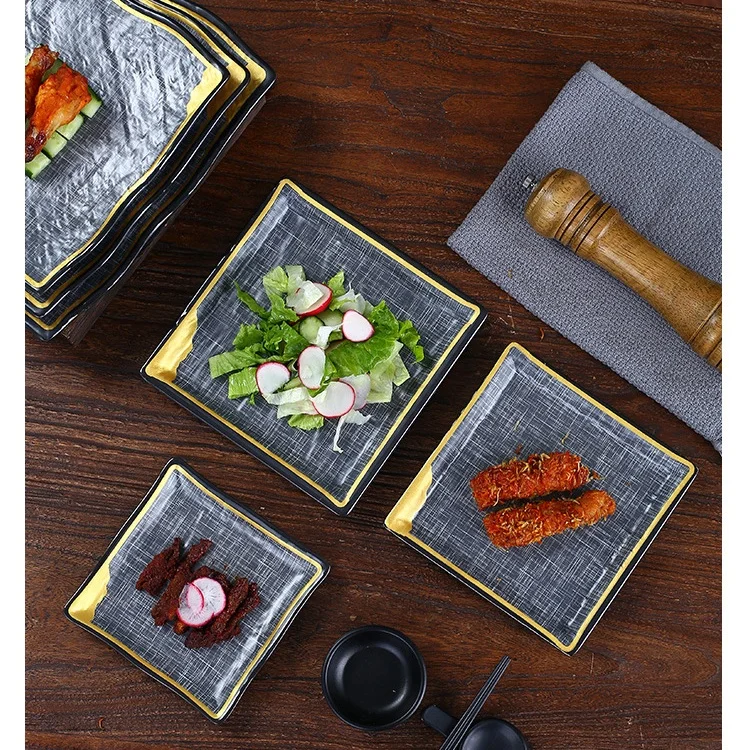 Набор посуды из меламина без BPA, декоративные тарелки для повседневного питания и предприятий общественного питания, черно-желтая посуда, посуда