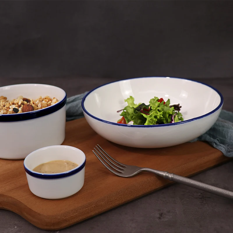 Скандинавские белые и синие миски для лапши Керамические салатники рамэн Большая миска для макарон для шведского стола в отеле