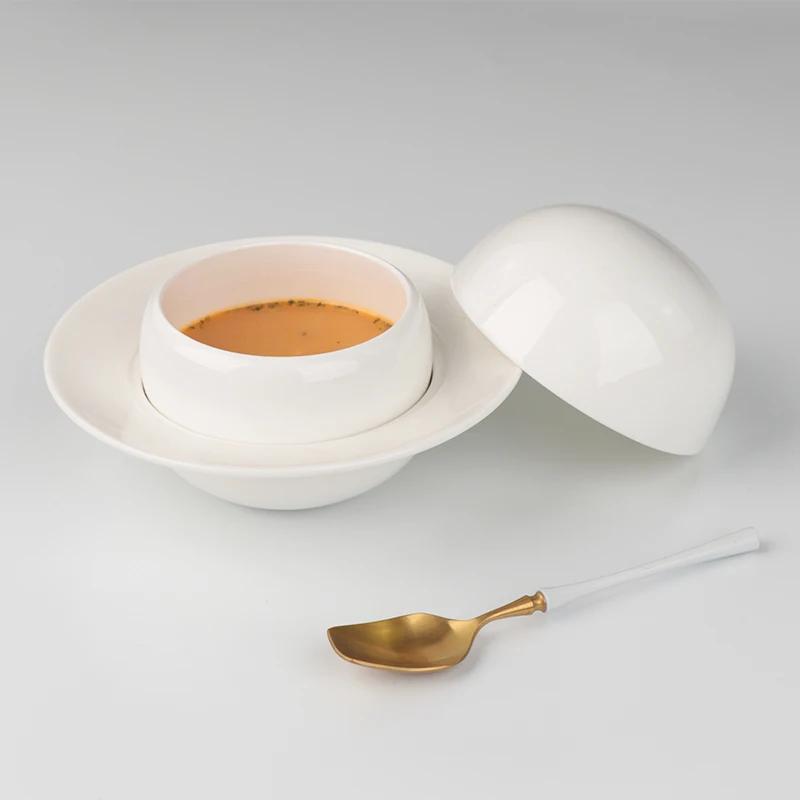 Platos Para Restaurant White Hotel Корейская фарфоровая керамическая суповая миска с крышкой