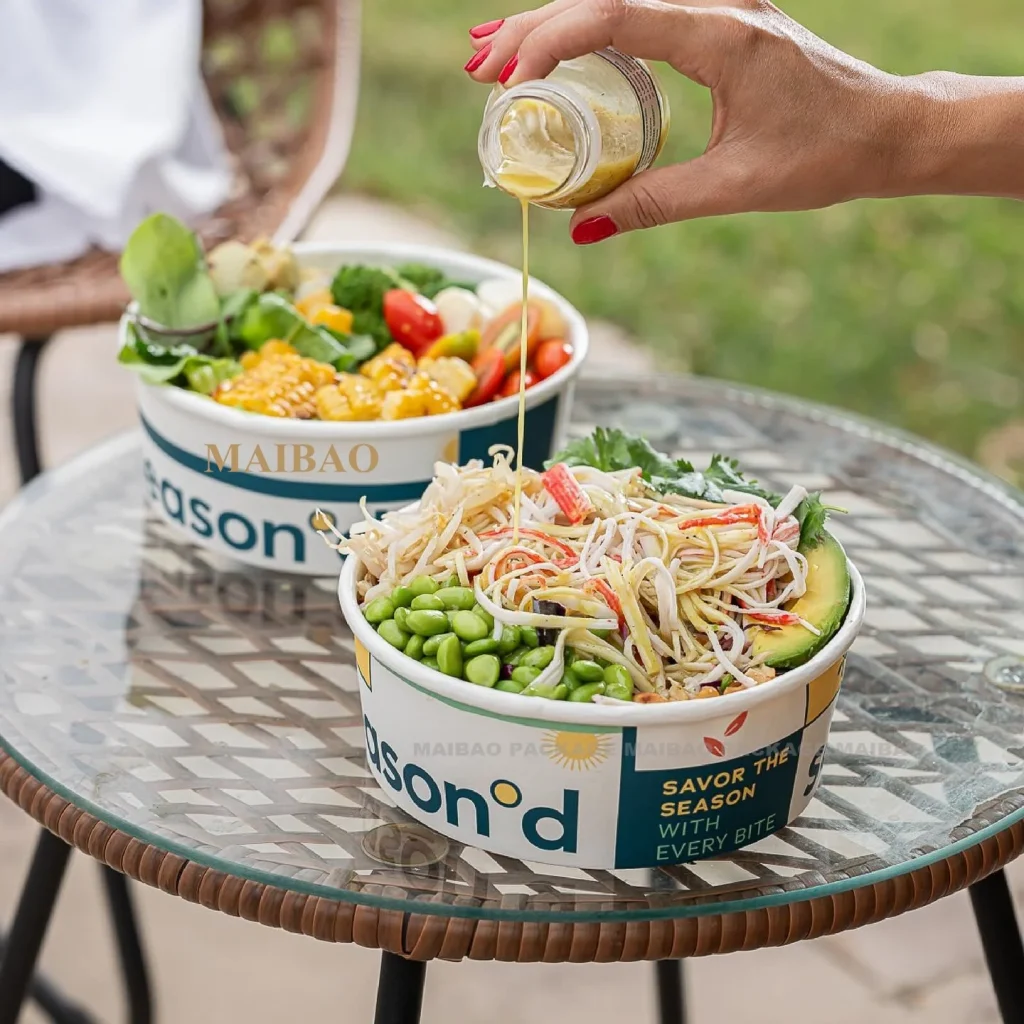 Биоразлагаемый салатник Эко дружелюбный Крафт бумажный с бумажной крышкой